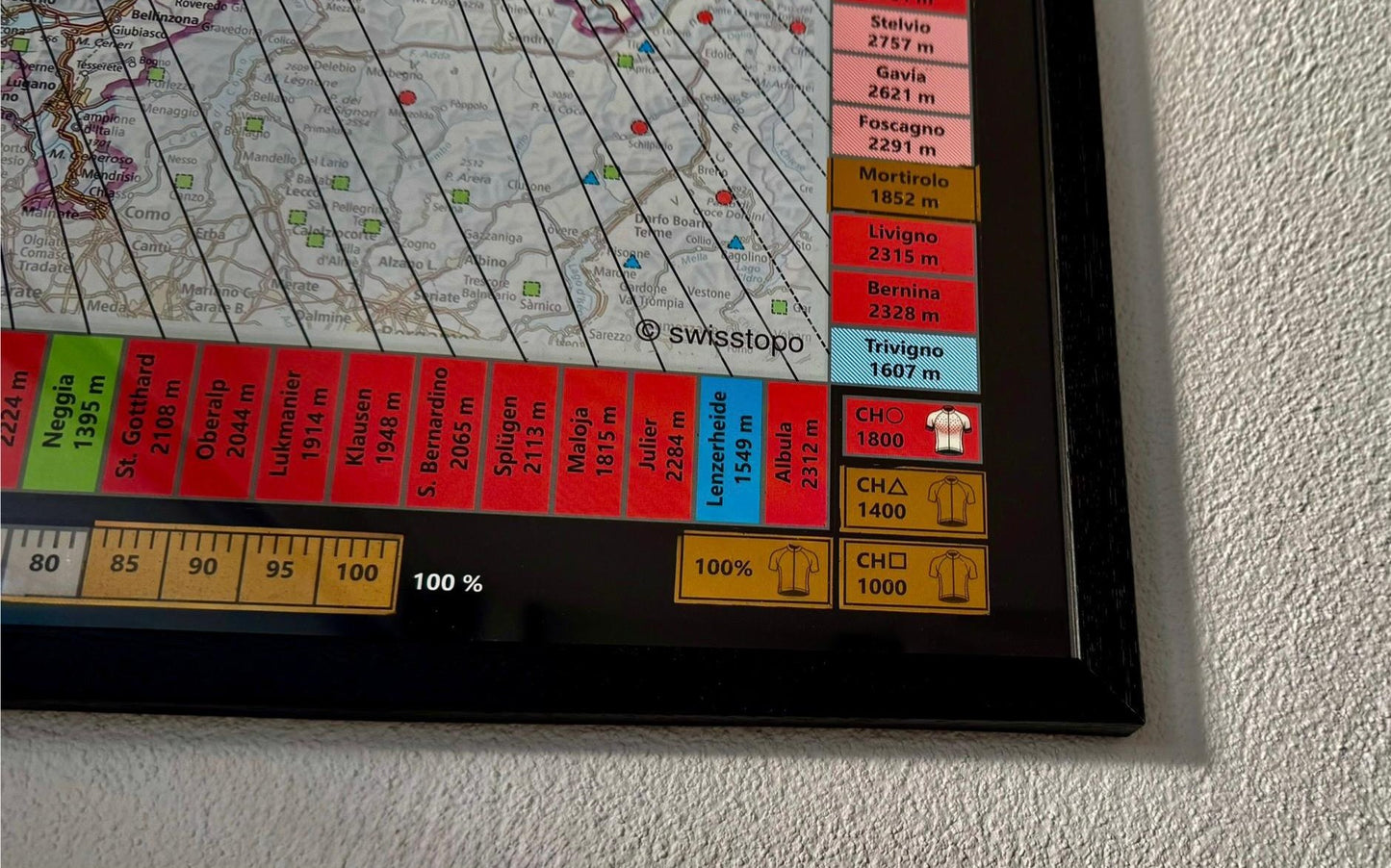100 Passes Challenge cycling scratch map (frame / poster tube)