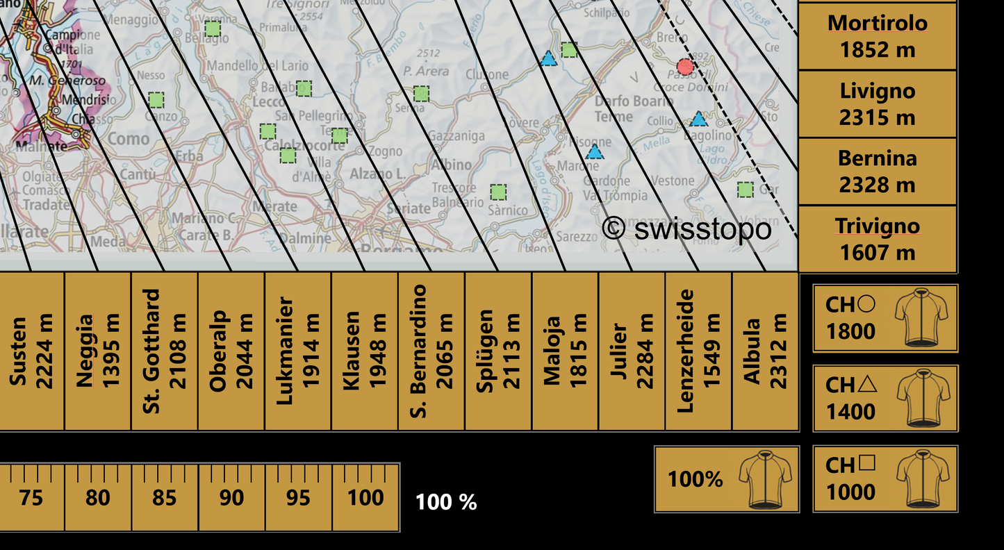 100 Passes Challenge cycling scratch map (frame / poster tube)